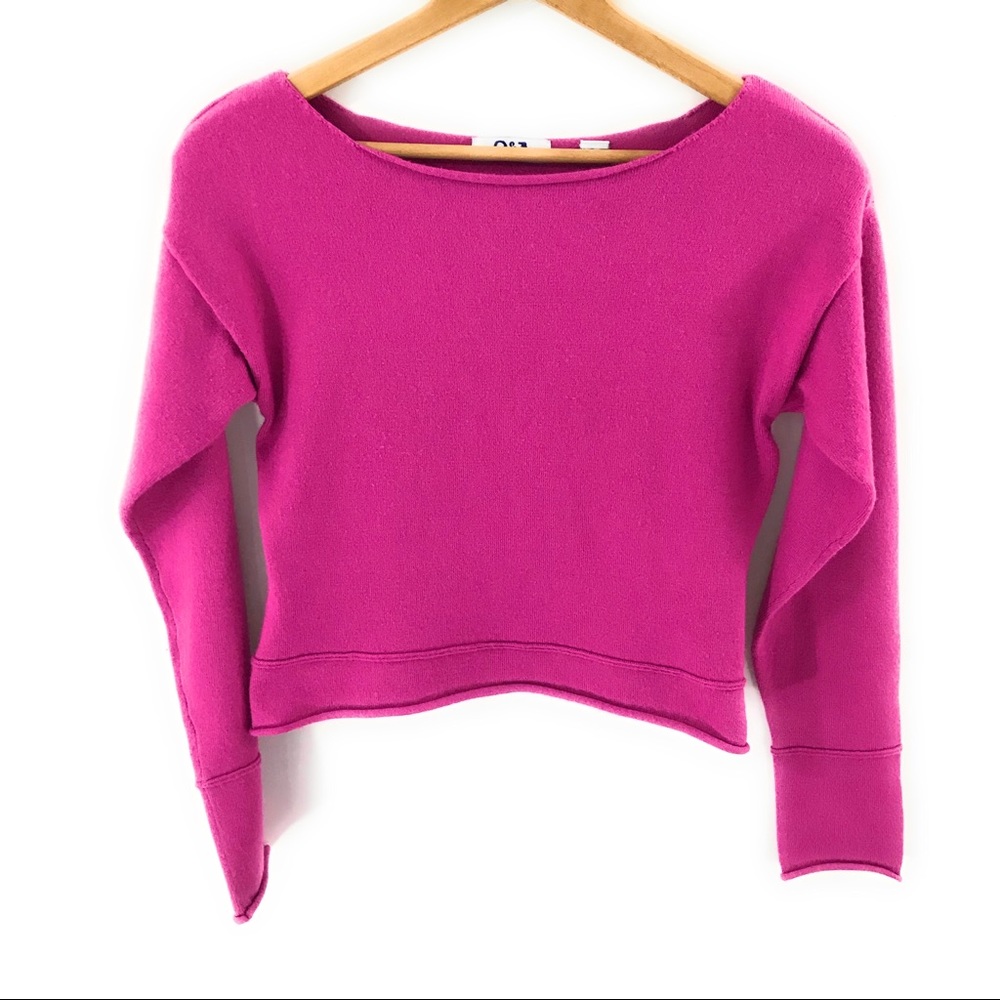(Sold) Q&A Womens Midriff Cropped Pink Sweater - Picture 1 of 6